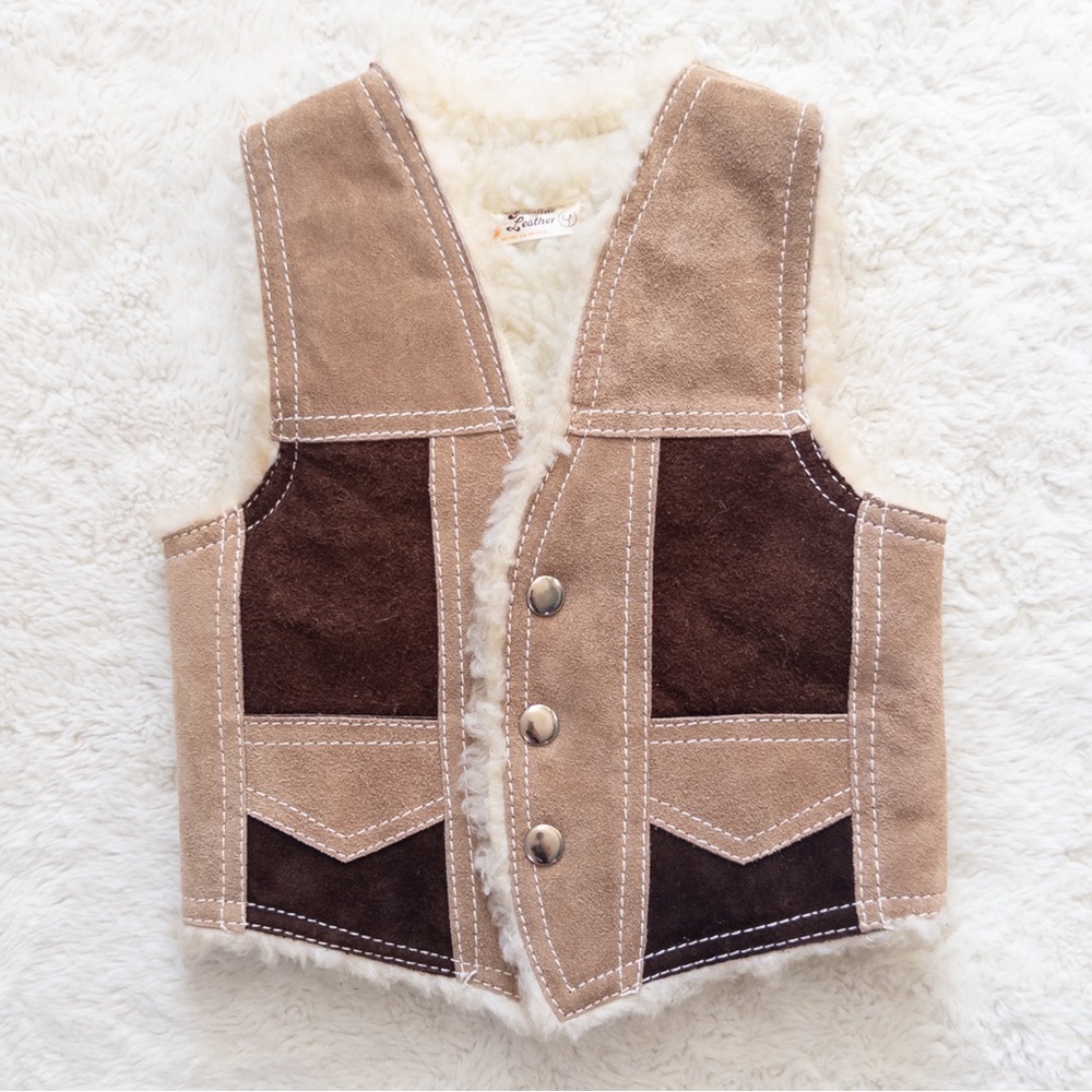 Kids Tan and Brown Leather Vest - Picture 7 of 7